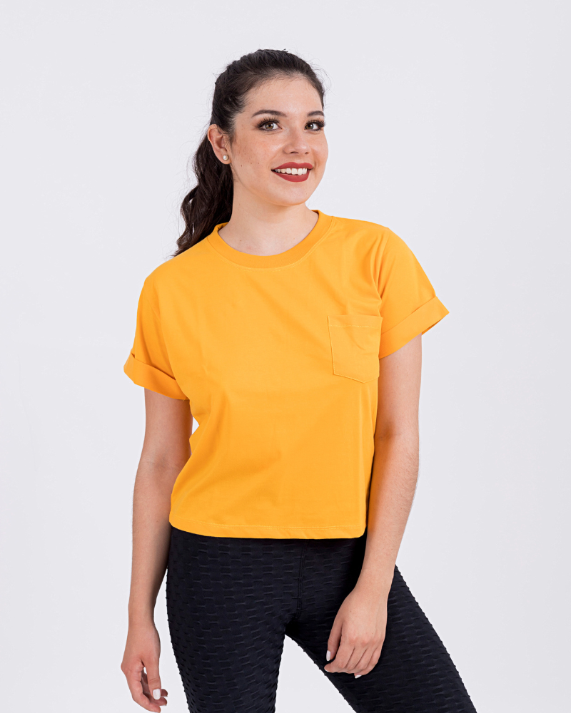 POLO CROP MOSTAZA